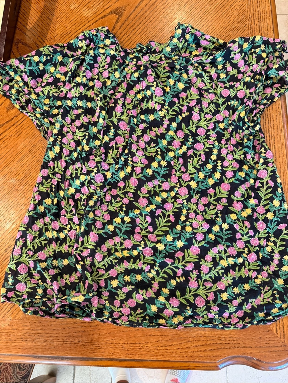 Banjanan Black Floral Cotton Ruffle Neck Blouse